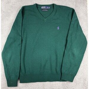 Polo Ralph Lauren 100% Lambs Wool V Neck Pull Over Sweater Green Men's XL